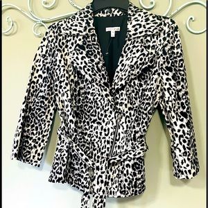 Animal Print Zip and Tie Dress Jacket- 3/4 sleeve